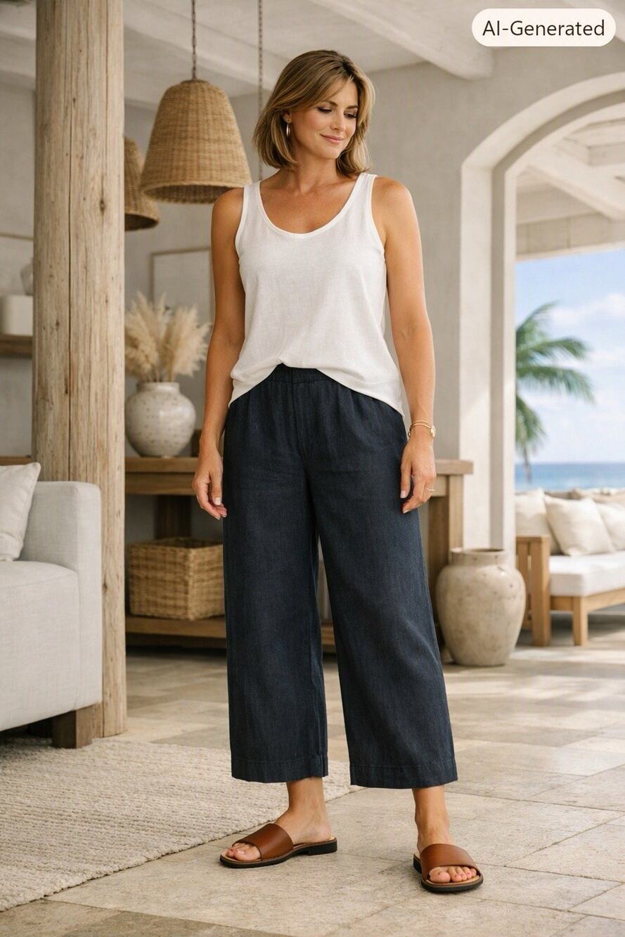 Eileen Fisher Linen Ankle Wide-Leg Pants — S Black Side-Zip Coastal Minimalist